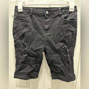 Boys Ripped & Rolled Hem Denim Black Shorts